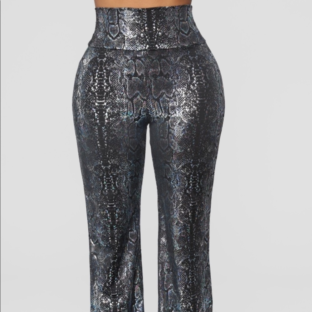 Snakes in the grass pants from fashions nova.